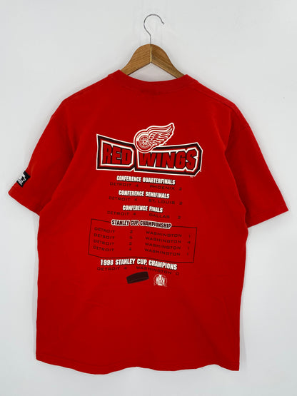 1998 STARTER Detroit Red Wings Champion Size L Vintage NHL T-shirt / 7922