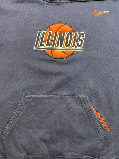 00’ NIKE ILLINOIS Size L Vintage College Hoodie Sweat-Shirt   / K5065