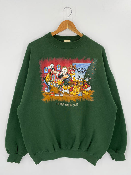00' DISNEY MICKEY CHRISTMAS Made in USA Size XL Vintage Sweat-shirt / 8169