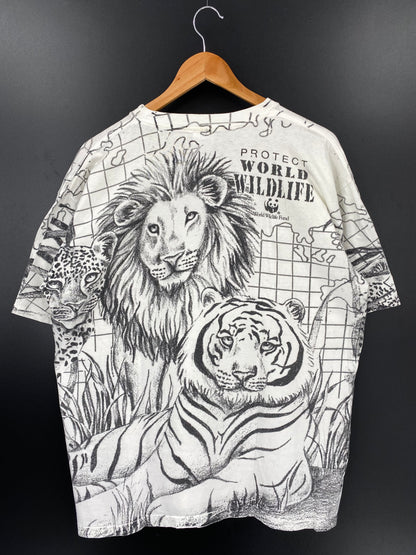 90’s WORLD WILD LIFE FUND x LION x TIGER Made in USA Size XL T-Shirt / K2218
