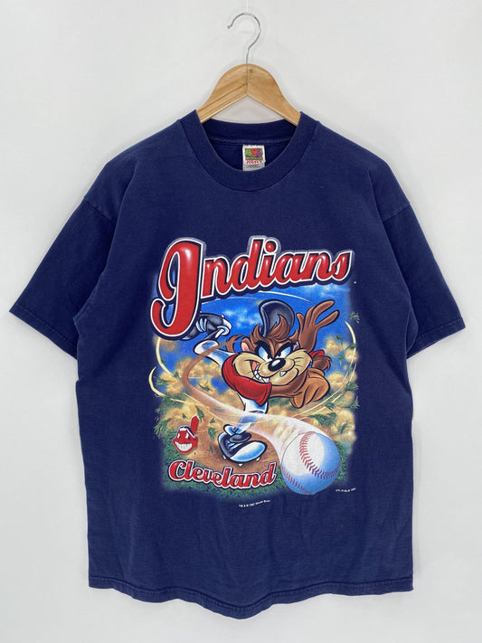 1997 TAZ WARNER BROS. CLEVELAND INDIANS Size XL Vintage MLB T - Shirts / k5108