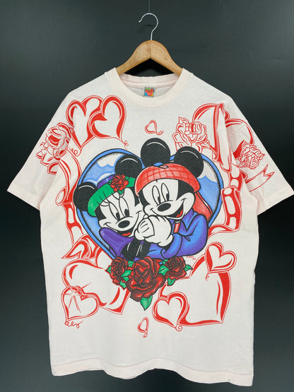 90’s DISNEY MICKEY & MINNIE Made in USA Size Approx.XL Vintage T-shirt / K400
