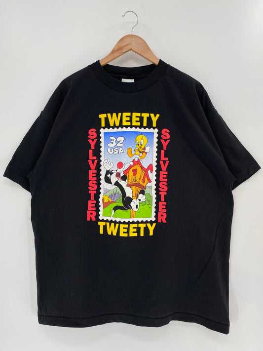 1997 LOONEY TUNES TWEETY x SYLVESTER Made in USA Size XXL Vintage T-Shirts / A602