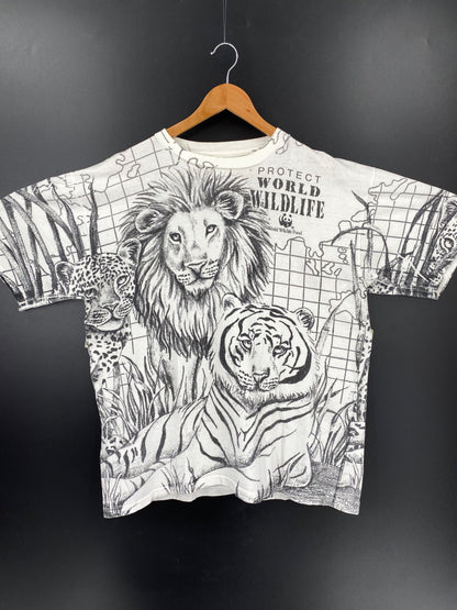 90’s WORLD WILD LIFE FUND x LION x TIGER Made in USA Size XL T-Shirt / K2218