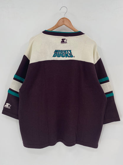 90's STARTER DISNEY MIGHTY DUCKS Size XL Vintage NHL 3/4 Sleeve Uniform Shirt / K2028