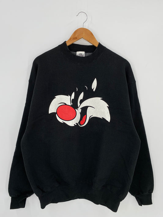 90’s LOONEY TUNES SYLVESTER CAT Made in USA Size L Vintage Sweat-shirt / A708