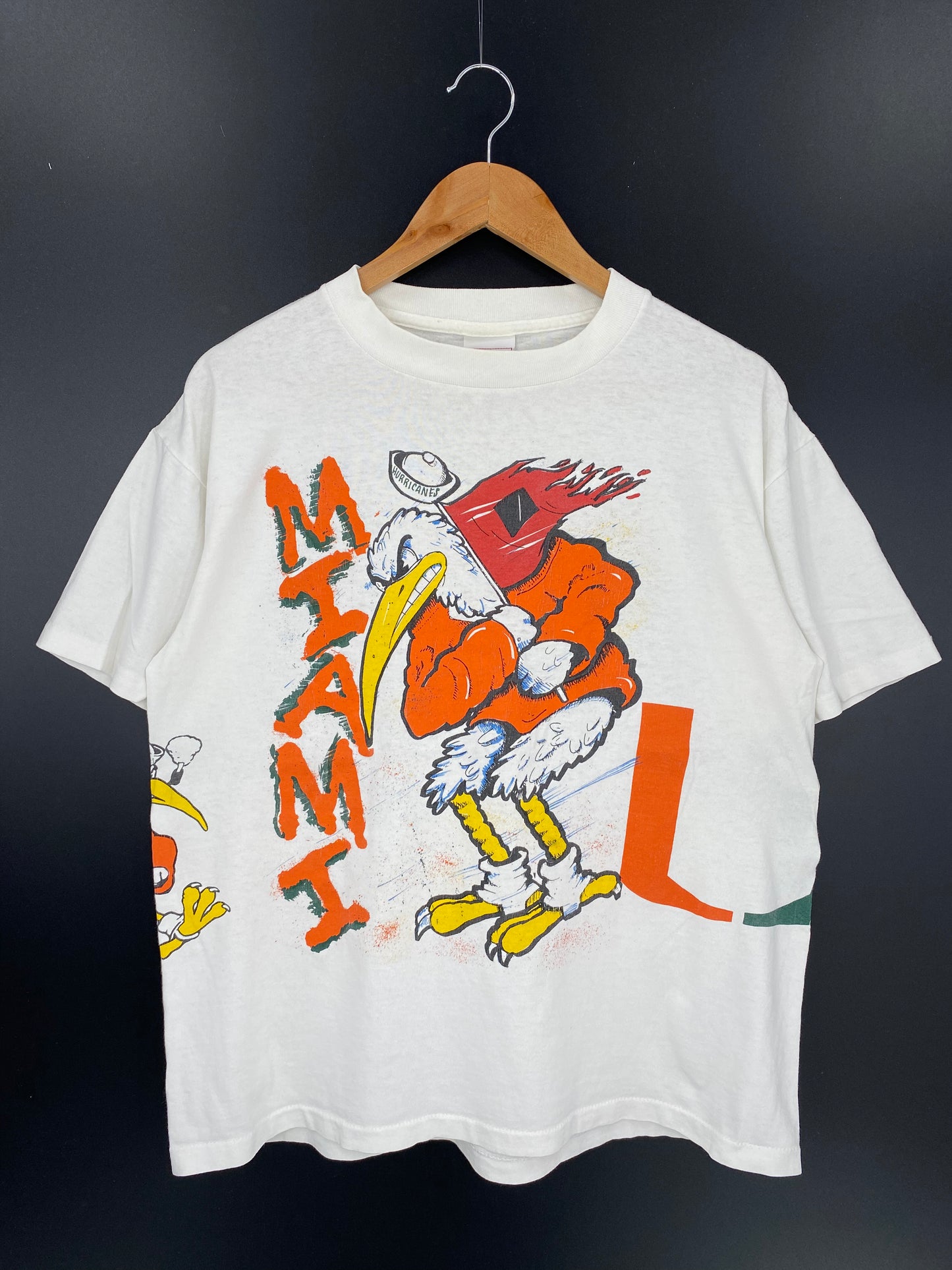 90’s Miami Hurricanes football Made in USA Size L Vintage T-Shirt / K941