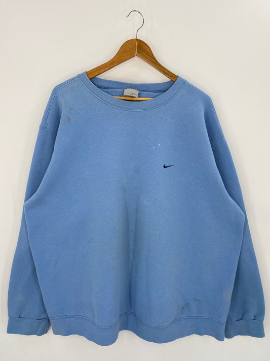 90’s NIKE Mini Swoosh Oil Stained Made in USA Size XXL Vintage Sweat-shirt / 7639