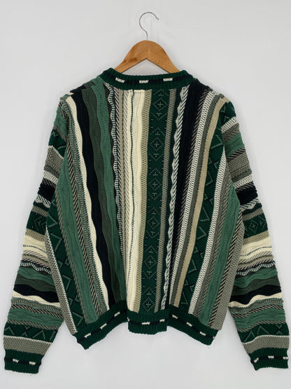 Vintage 3D Coogi-Style Made in USA SizeXL Knit Sweater / 9822