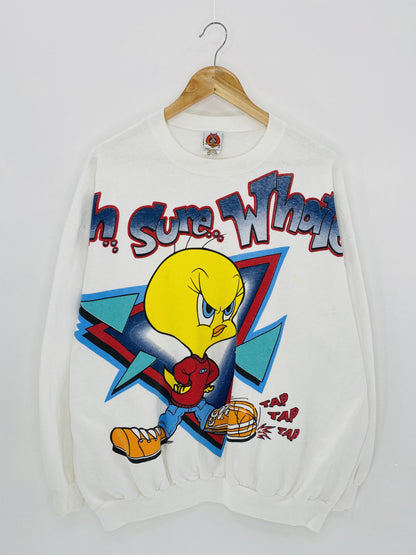 90's Tweety  LOONEY TUNES Made in USA Size Approx. XXL Vintage Sweat-shirt / K5280