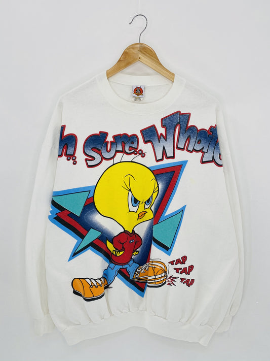 90's Tweety  LOONEY TUNES Made in USA Size Approx. XXL Vintage Sweat-shirt / K5280