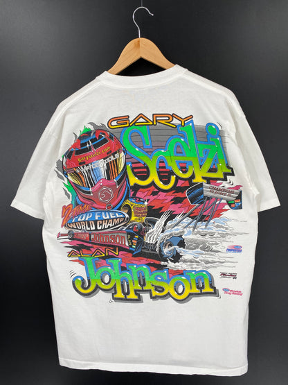 00’ NHRA GARY SCHELZI ALAN JOHNSON Made in USA Size XL Vintage Racing T-shirt / k1792