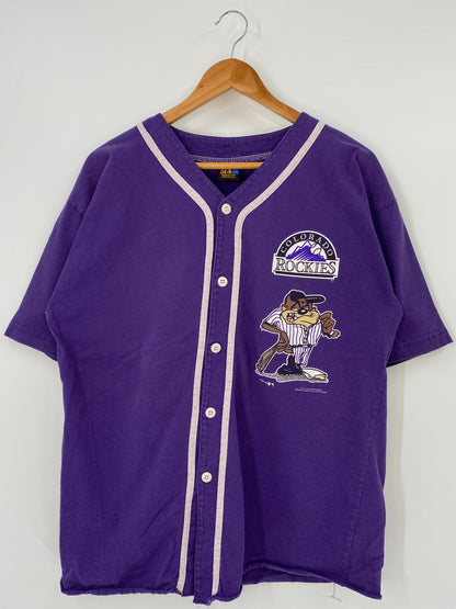 1996 COLORADO ROCKIES TAZ Made in USA Size L Vintage Baseball -Shirts / K3997