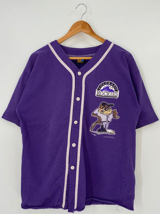1996 COLORADO ROCKIES TAZ Made in USA Size L Vintage Baseball -Shirts / K3997