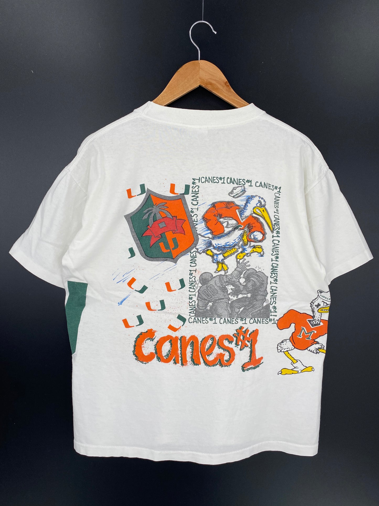 90’s Miami Hurricanes football Made in USA Size L Vintage T-Shirt / K941