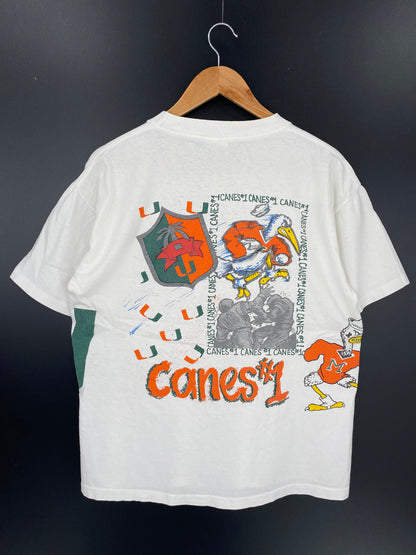 90’s Miami Hurricanes football Made in USA Size L Vintage T-Shirt / K941