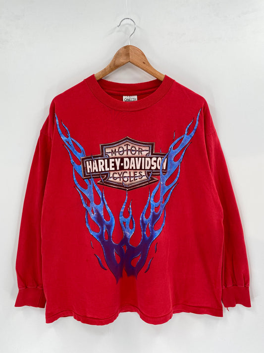 90’s HARLEY DAVIDSON Made in USA Size XL Vintage Long Sleeve T- Shirts / K2394