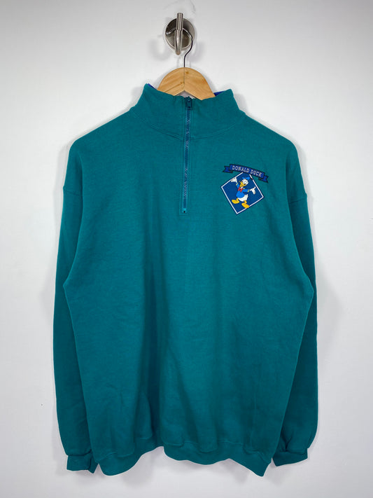90’s Disney DONALD DUCK Half-Zip Made in USA Size Approx.L Vintage Sweat-Shirt / 5303
