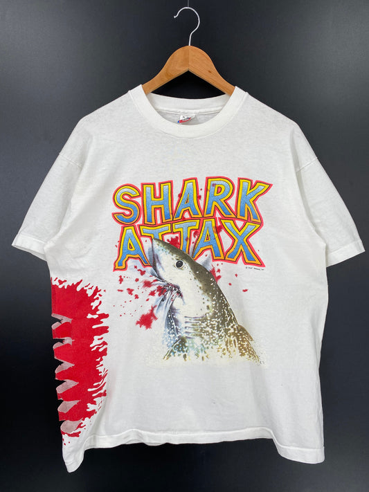 90's SHARK ATTAX Made in USA Size XL Vintage T-Shirt / E5042T