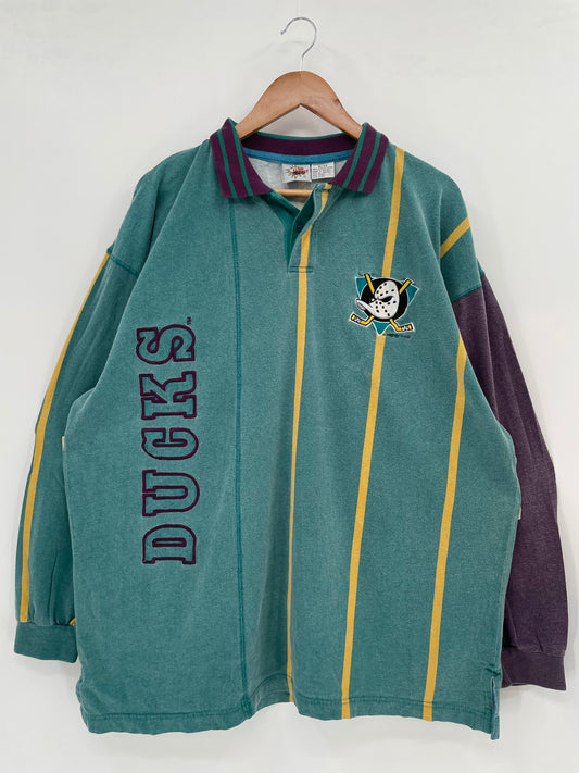 90’s MIGHLY DUCKS Size XL Vintage NHL Polo Long Sleeve Shirt / K2183