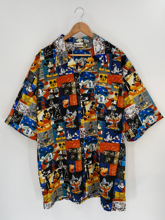 00' DISNEY ALL OVER PRINT Size 2XL Vintage Button Down Shirt / A4217