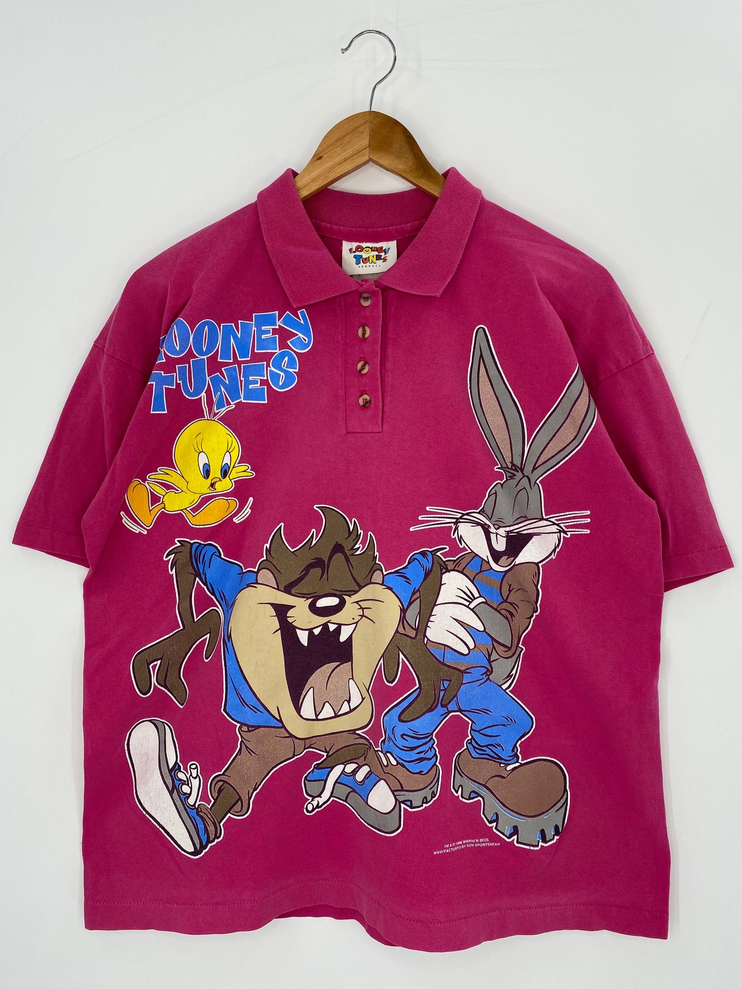 .1996 LOONEY TUNES Size L Vintage  Polo-Shirt / E938