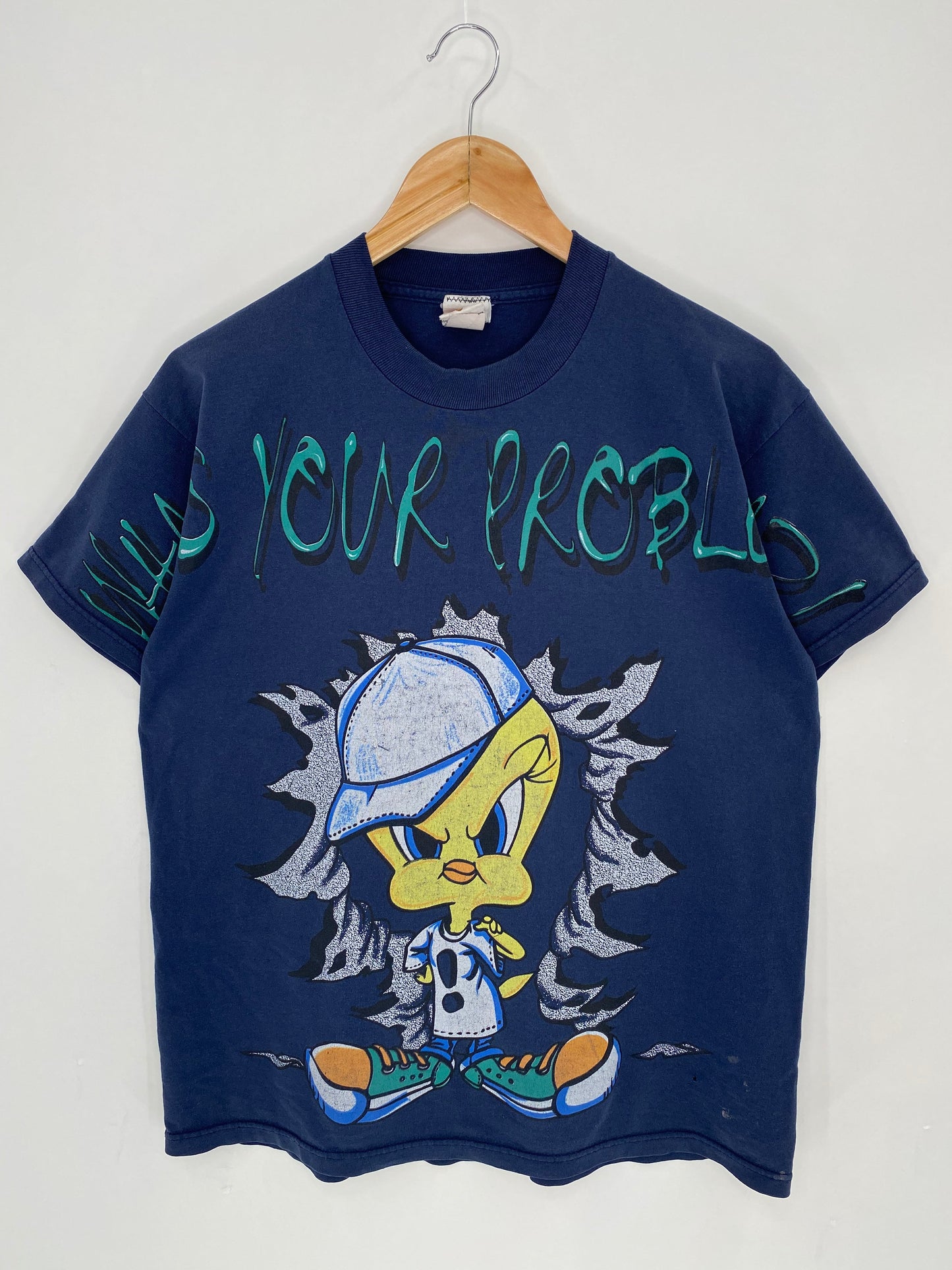 .90's LOONEY TUNES TWEETY Made in USA Size L Vintage T-Shirt / A8549