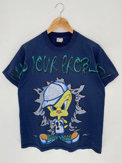 .90's LOONEY TUNES TWEETY Made in USA Size L Vintage T-Shirt / A8549