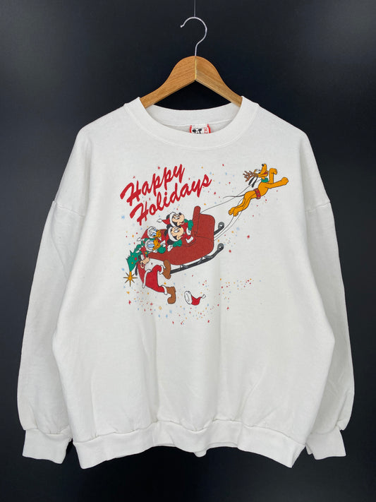 90’s DISNEY CHRISTMAS Made in USA Size One Size Approx. XL Vintage Sweat-shirt / 8255
