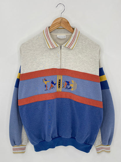 80's ADIDAS  Size M Vintage Half-Zip Sweat-shirt   / 5911
