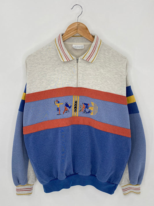 80's ADIDAS  Size M Vintage Half-Zip Sweat-shirt   / 5911
