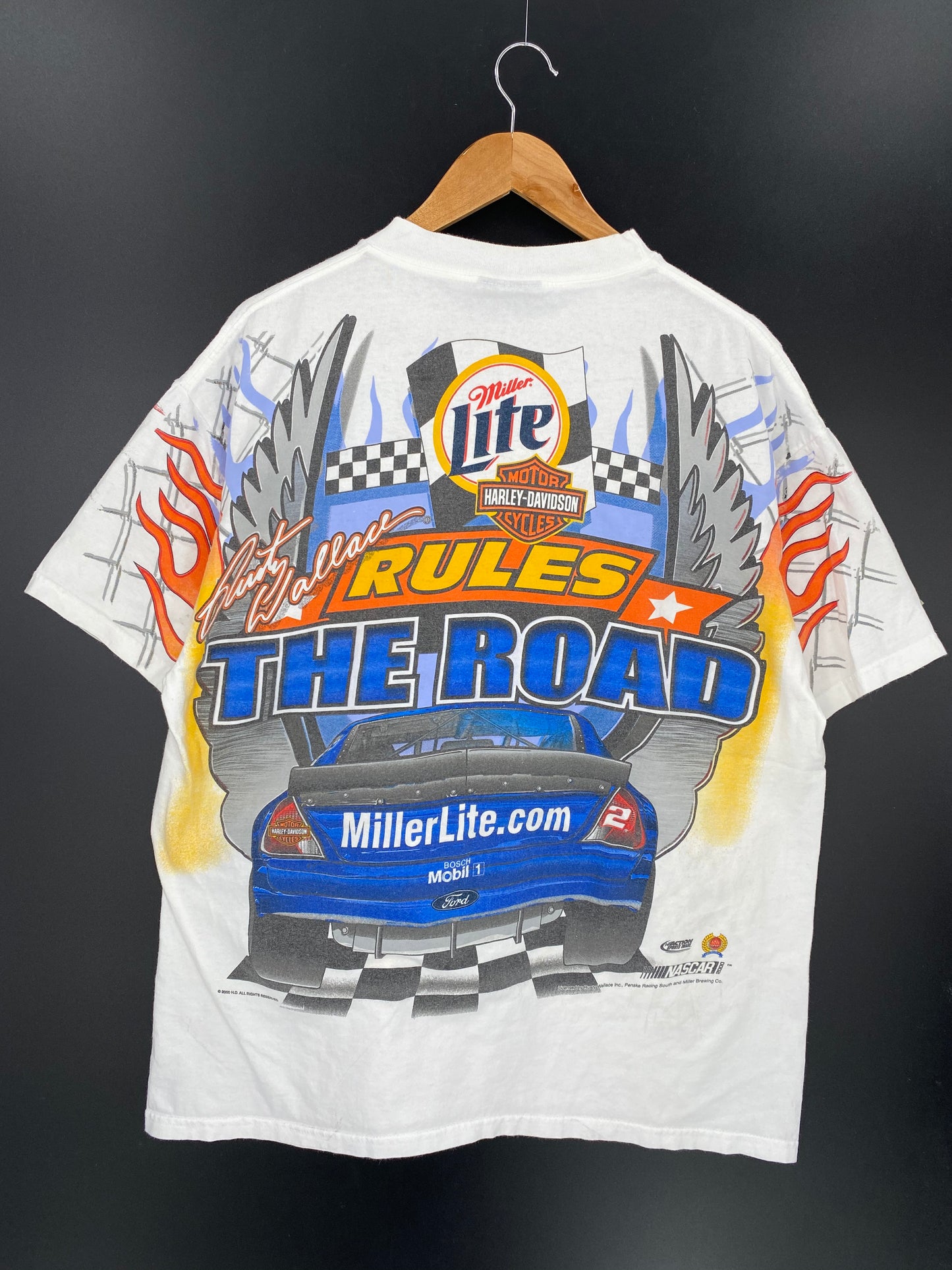 2000 HARLEY DAVIDSON x Miller Light RUSTY WALLACE Size L Vintage Racing T-shirt / 8571