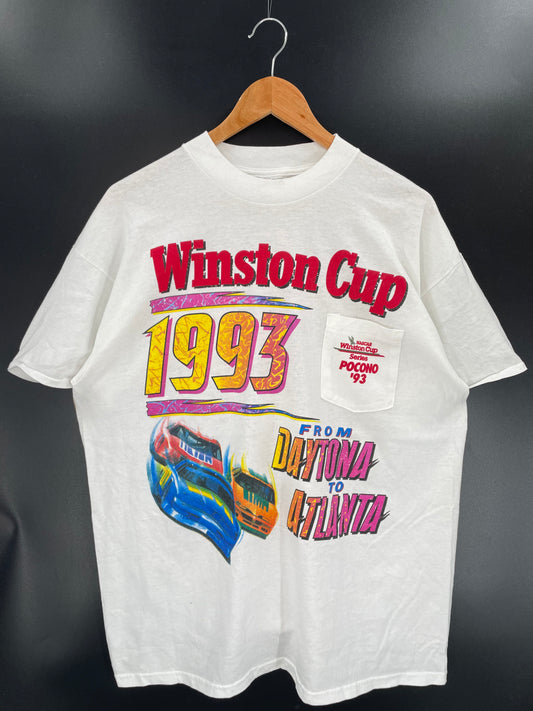1993 NASCAR WINSTON CUP SERIES POCONO RACING Made in USA Size XL Vintage Racing T-shirt / K3350