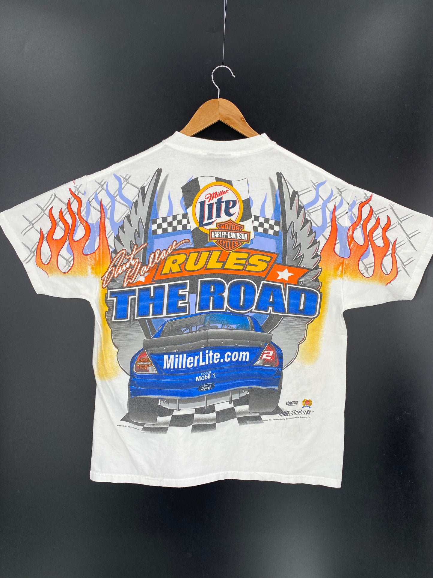 2000 HARLEY DAVIDSON x Miller Light RUSTY WALLACE Size L Vintage Racing T-shirt / 8571