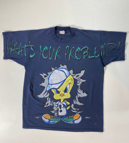 .90's LOONEY TUNES TWEETY Made in USA Size L Vintage T-Shirt / A8549
