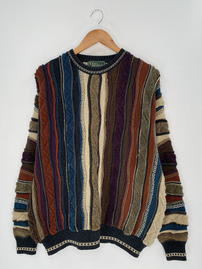 Vintage 3D Coogi-Style Size L Knit Sweater / 8706