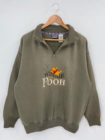 90’s DISNEY WINNIE THE POOH Size L Vintage Half-zip Sweat-shirt / K2806