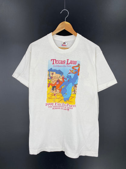 1991 DISNEY x THE UNIVERSITY OF TEXAS SCHOOL OF LAW Made in USA Size L Vintage College T-shirt / E374