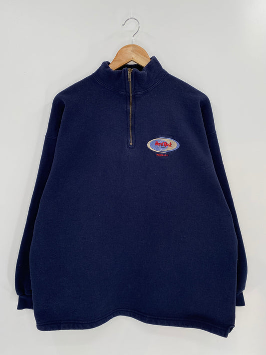 00' HARD ROCK Size L Vintage Half-zip Sweat-Shirt / k8047