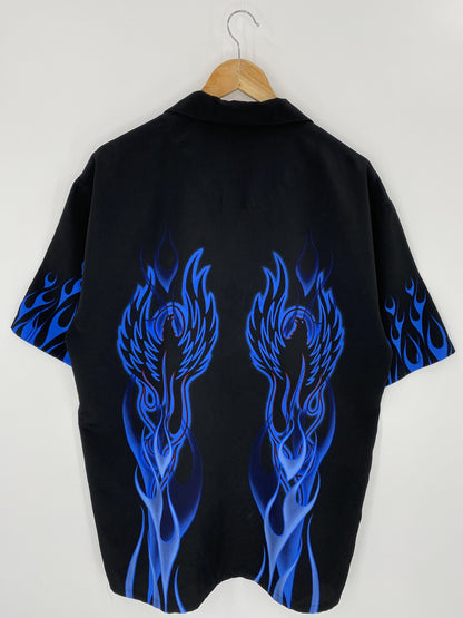Vintage Fire Pattern Size L Down Button Shirt  / K6421