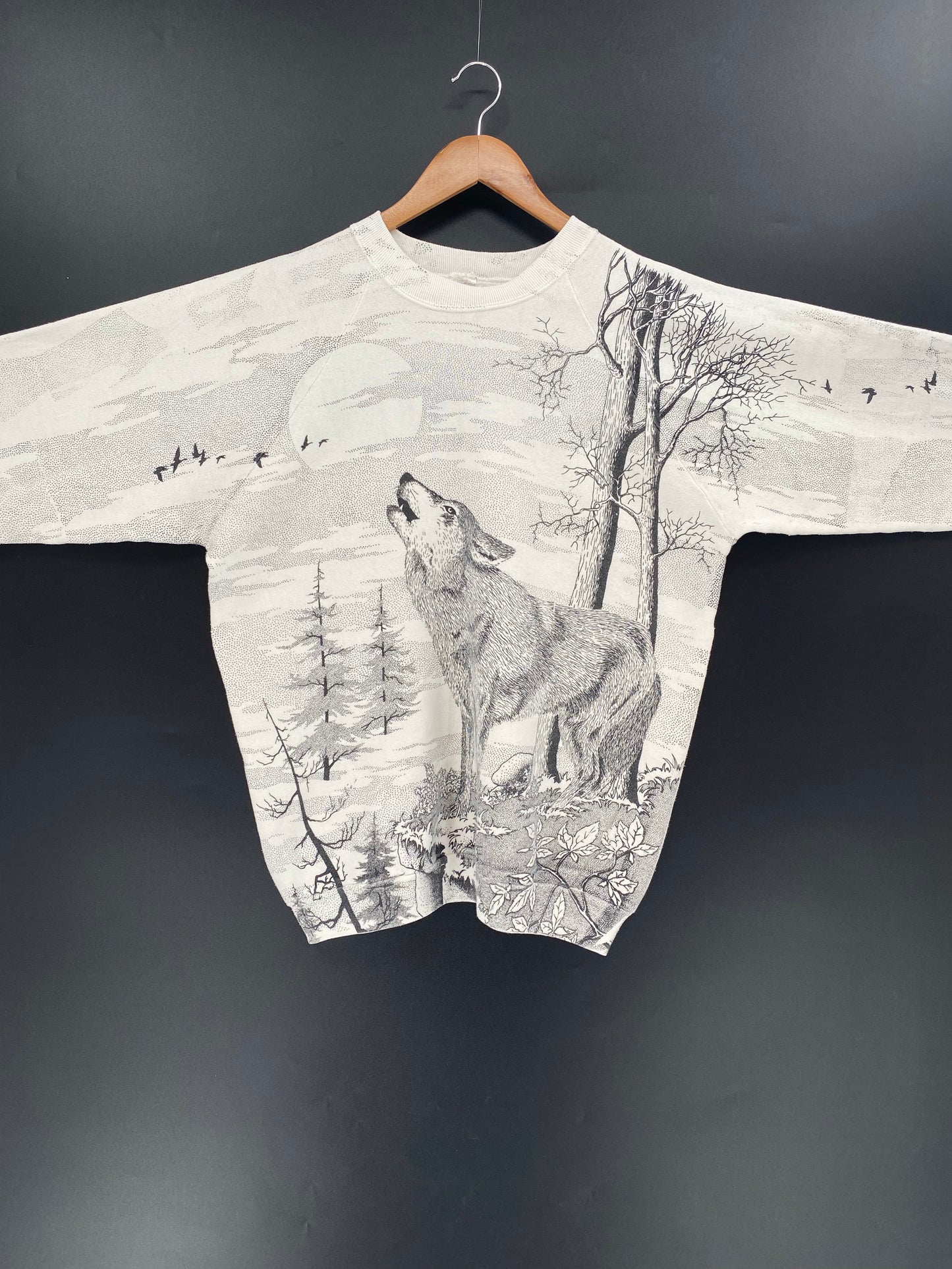 90’s WOLF All Over Print Size No tag(Approx.XL) Sweat-Shirt / K1129