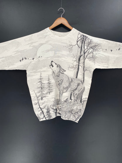 90’s WOLF All Over Print Size No tag(Approx.XL) Sweat-Shirt / K1129