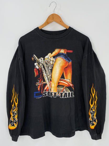 Vintage Flame Sleeves Size No tag(Approx. XL) Long Sleeve T-Shirt / E3248T