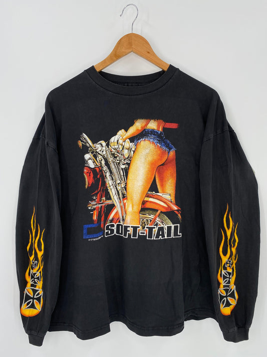 Vintage Flame Sleeves Size No tag(Approx. XL) Long Sleeve T-Shirt / E3248T