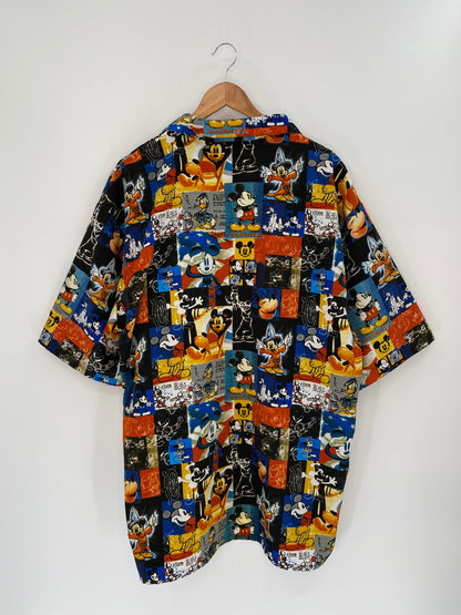 00' DISNEY ALL OVER PRINT Size 2XL Vintage Button Down Shirt / A4217