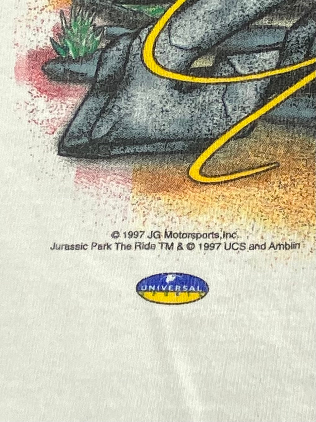 1997 JURASSIC PARK THE RIDE x DUPONT Size No Tag (Approx. L) Vintage Racing T-shirt / 9299