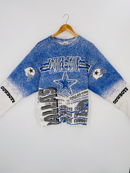 90’s DALLAS COWBOYS All Over Print Made in USA Size XL Vintage NFL Sweat-shirt / 7554