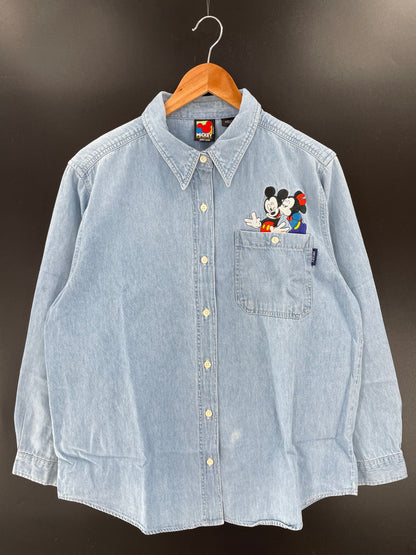 90's DISNEY MICKEY x MINNIE Size L Vintage Long Sleeve Denim Shirt / K3368