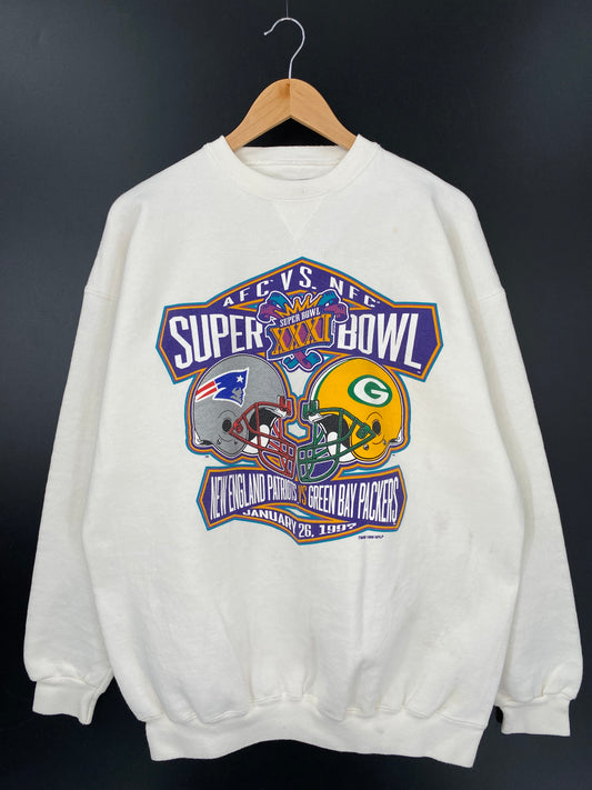 1996' SUPER BOWL XXXI Made in USA Size XL Vintage NFL Sweat-Shirts / K2424