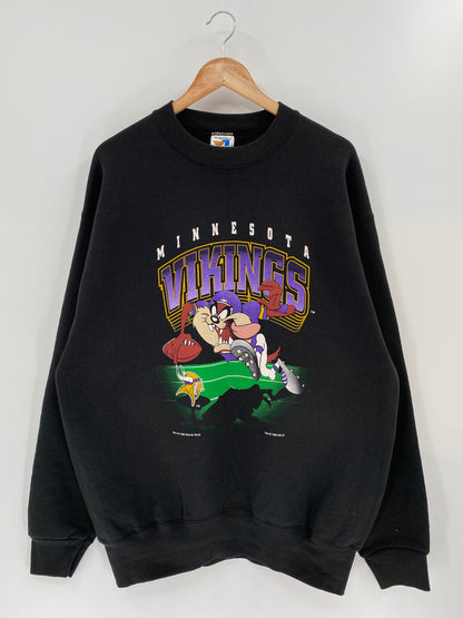 1996 TAZ x MINNESOTA VIKINGS MADE IN USA Size XL Vintage NFL Sweat shirt / K51